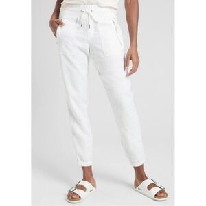 ATHLETA Cabo Linen‎ Joggers Women White Sz 6  100% Linen Beach Casual Pants